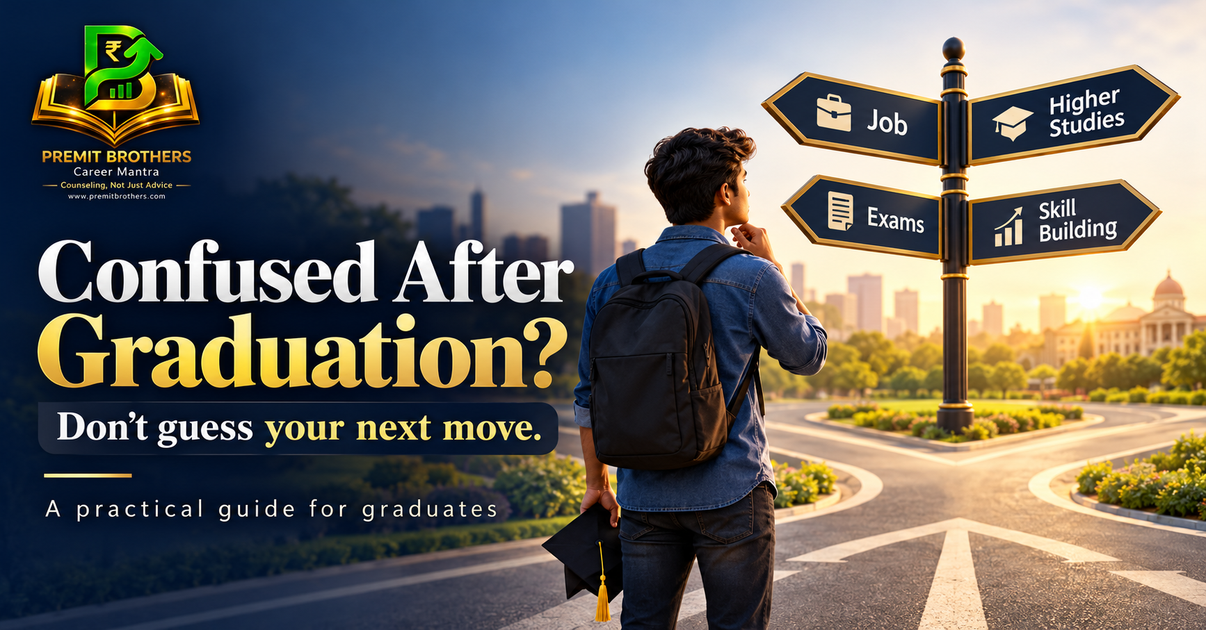 Confused after graduation career choices: job, higher studies, exams, or skill building - Premit Brothers Career Mantra